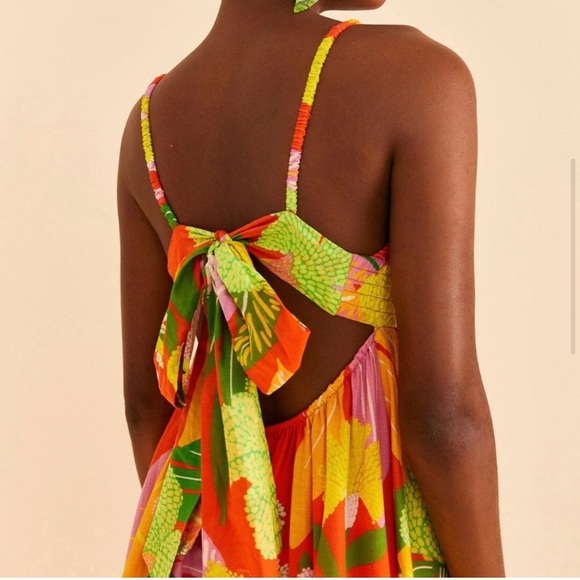 🍍FARM Rio Neon Floral Tiered Cotton Maxi Dress - Picture 7 of 7